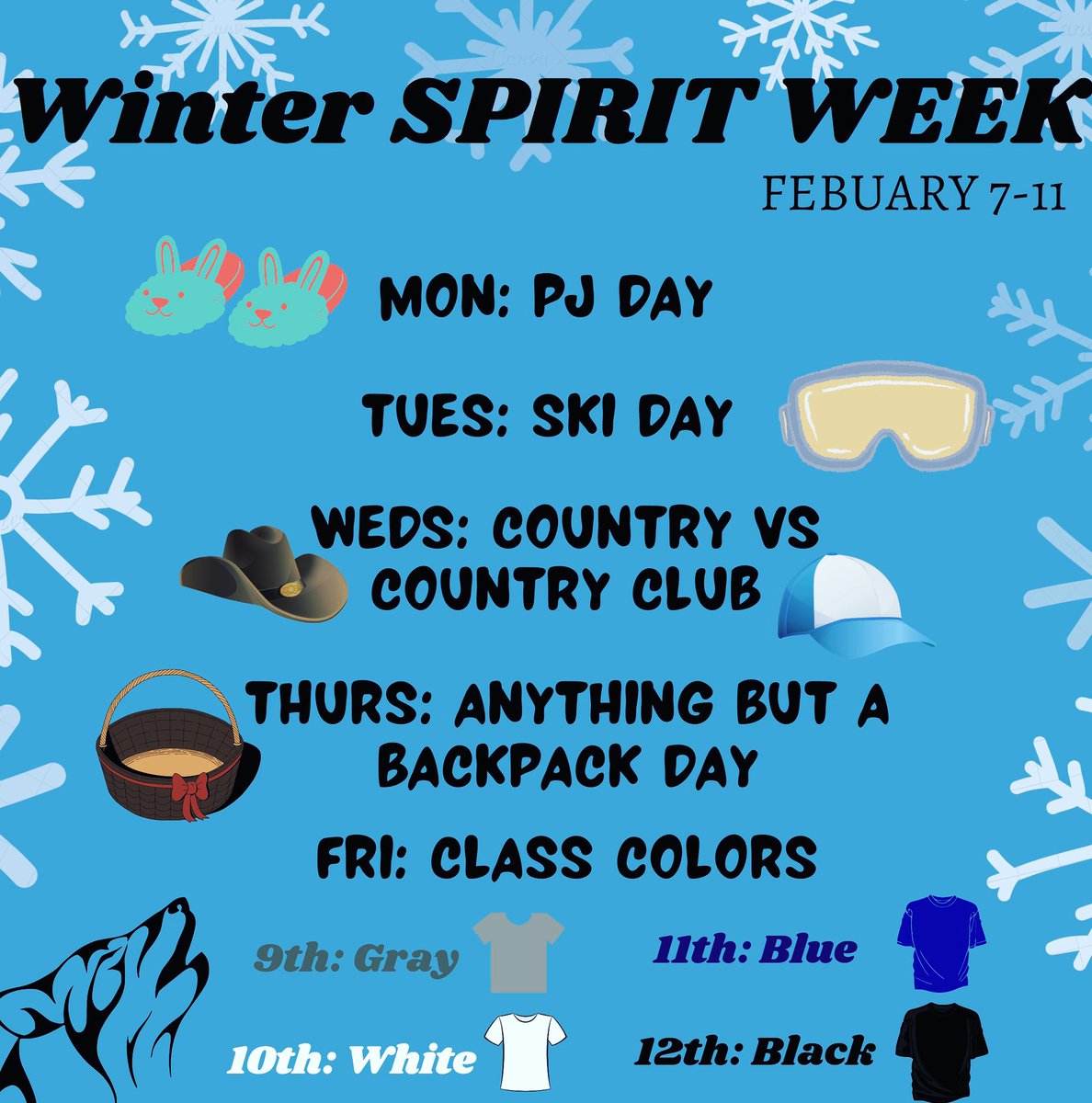 Attention WKHS students! This week is Winter Spirit Week. Make sure you participate for some fun prizes 👀 and and stay tuned for information regarding our winter charity campaign!@WKHSWolves