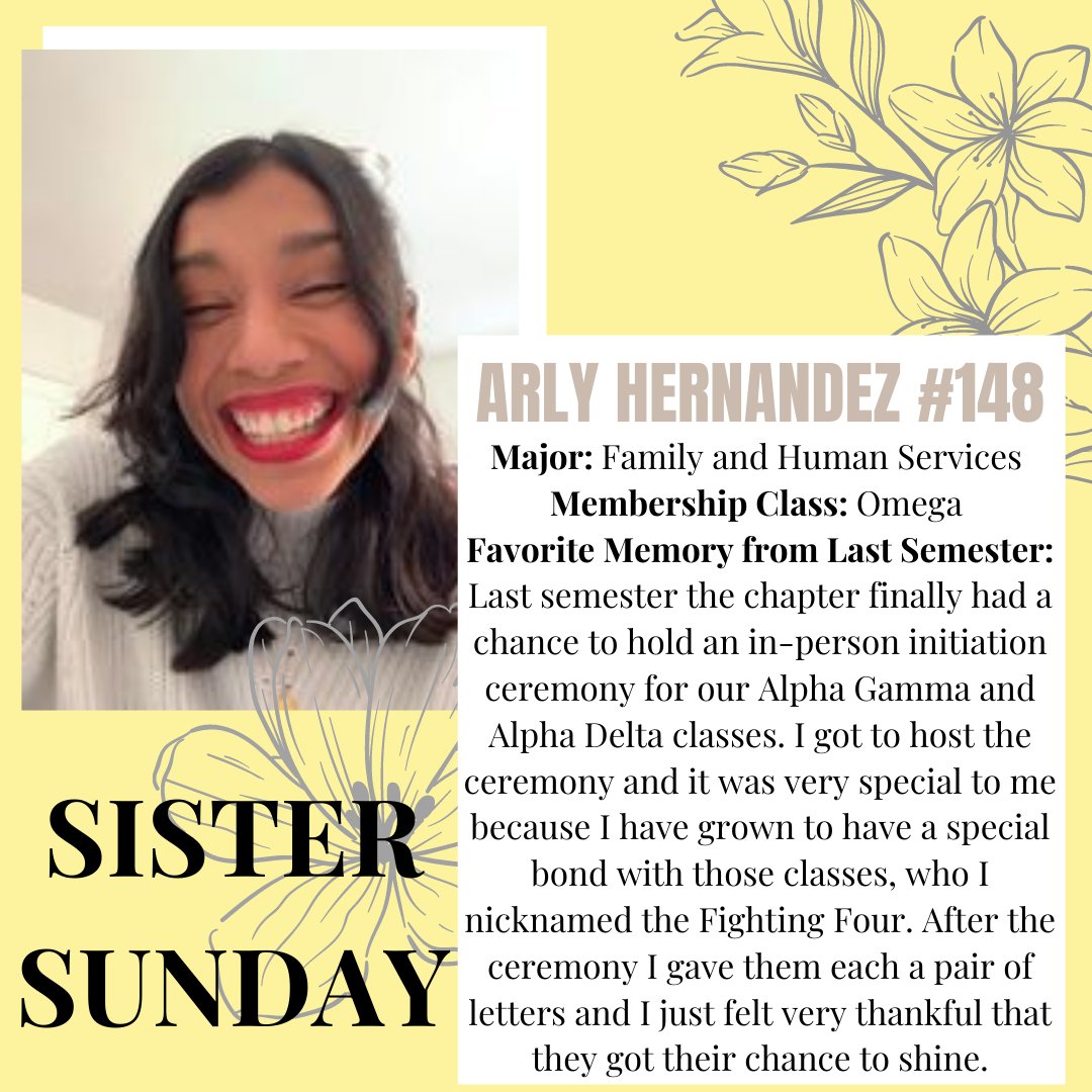 Happy Sister Sunday!! For the first Sister Sunday of the semester, we're featuring the lovely Arly!! 💙💙