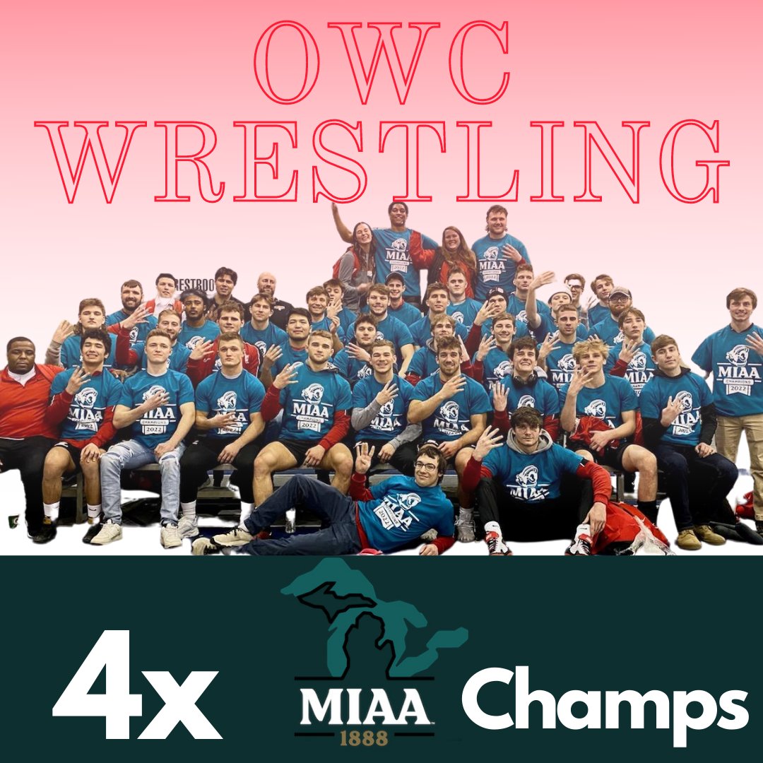 UOlivetMWR's tweet photo. The men of the OWC found a way to get it done, even short handed. Four league championships in a row.  #OWC Fight, for the Family! https://t.co/J25dJZen2x