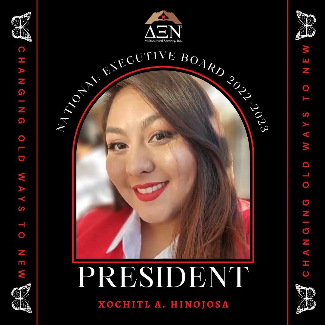 DeltaXiNu's tweet photo. Introducing the National Executive Board for the 2022-2023 term…

Meet our National President Xochitl A. Hinojosa! She is an alumna of the Delta Chapter from the University of Texas Rio Grande Valley. We are so happy to have her guide us as a leader. https://t.co/TjSiS4kkWw