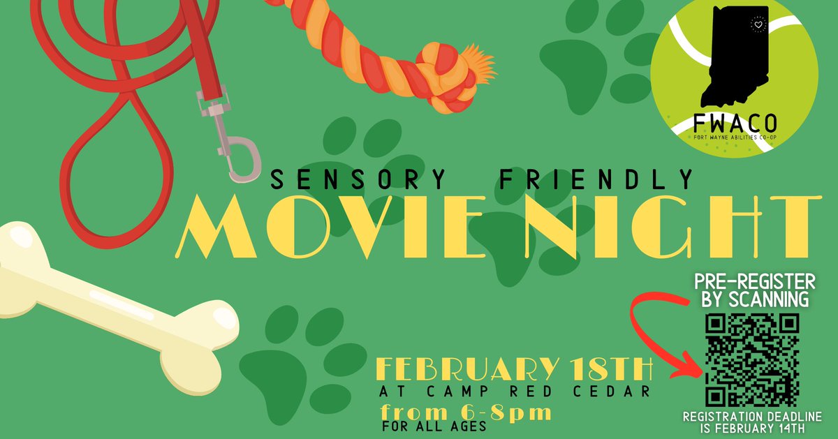 Join us along with our friends at FWACO from 6-8 PM on Feb. 18 at Camp Red Cedar for a Sensory-Friendly Movie Night! Volunteers can sign up here: bit.ly/3B5pXW3