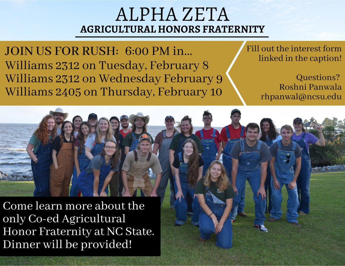 Spring 2022 Rush is upon us! If you are a student in CALS, CNR, or COS, we’d love to have you come out to see us. Please contact Censor Roshni Panwala (rhpanwal@ncsu.edu), or fill out the form below or in our bio if you are interested in rushing.
docs.google.com/forms/d/e/1FAI…
