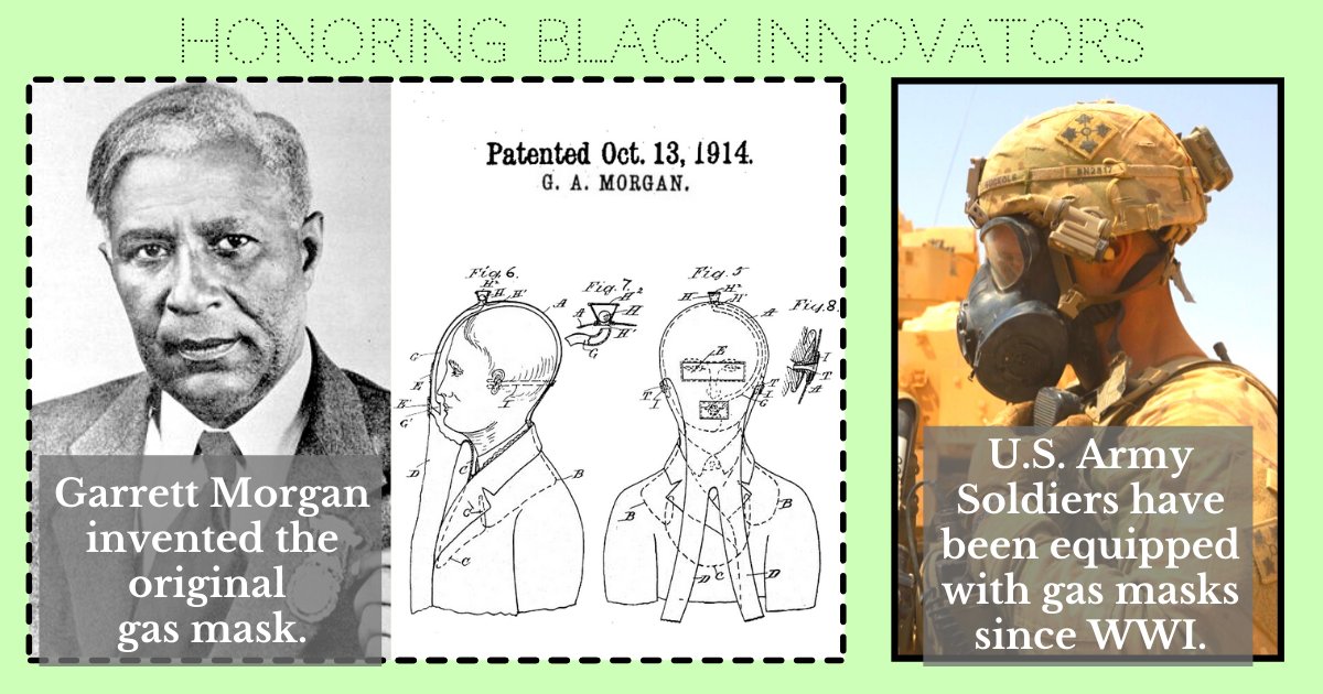 U.S. Army on Twitter: "#BlackHistoryMonth: Innovation highlight The original gas mask. We honor Garrett A. Morgan, an inventor, whose invention still protects our Soldiers today! Graphic by @ArmyASAALT #ArmyTech https://t.co/7fIBgbHJZW" / Twitter