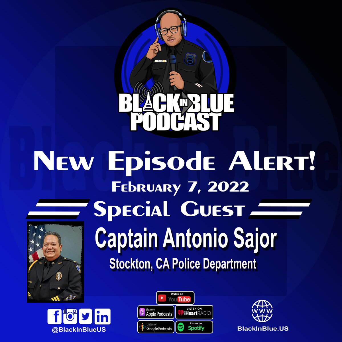 BlackInBlueUS's tweet photo. A new episode of the Black in Blue Podcast drops tomorrow. Check out my interview with Stockton, CA Police Captain Antonio Sajor. I enjoyed it and I'm sure you will too!
On YouTube and all podcast platforms. #Stockton #California #PoliceCaptain #Mexican #Filipino #OfficersOfColor https://t.co/hz2WpAHXa4