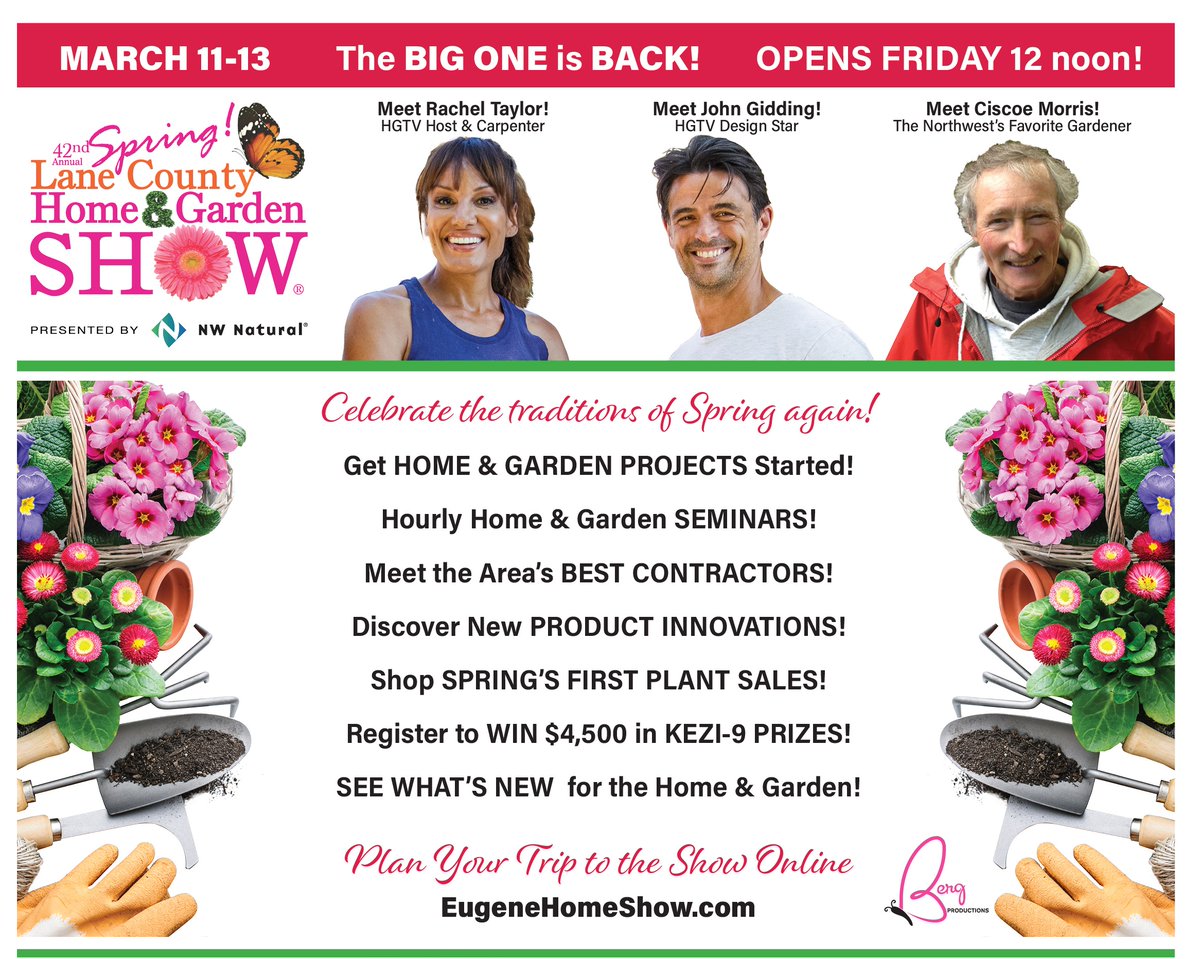 Save the Dates!   42nd Lane County Home &amp; Garden Show Presented by NW Natural returns March 11-13 at the Fairgrounds in Eugene!  Finally all the Traditions of Spring Return!   Admission is free with 3 cans of food, to benefit Food For Lane County! <a href="/nwnatural/">NW Natural</a> <a href="/foodforlc/">FOOD for Lane County</a>