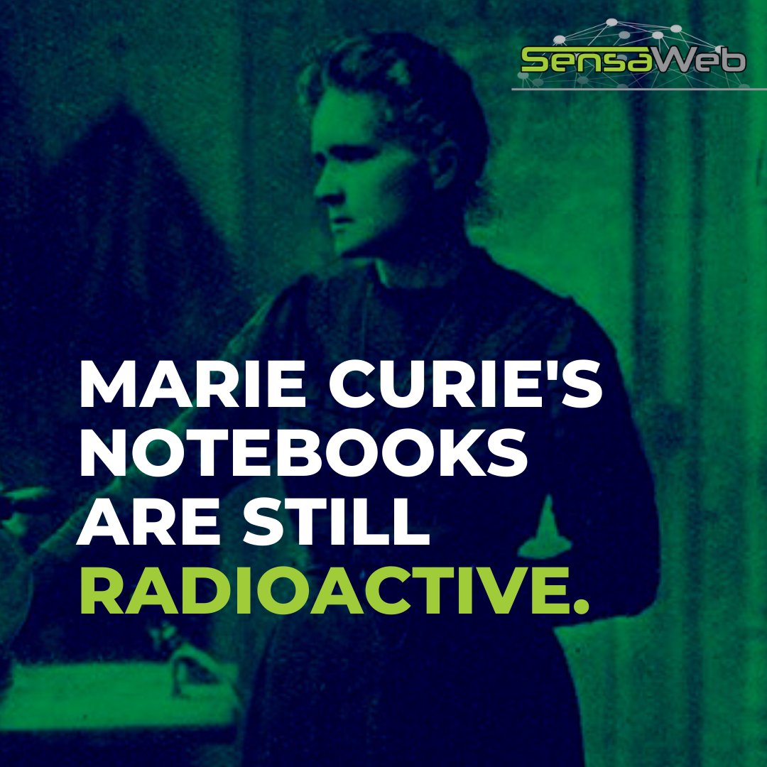 sensa_web's tweet image. After Marie Curie’s death in 1934, her notebooks remain radioactive up to this day. Her work with radium exposed her to too much radiation and now her notebooks are stored in lead-lined boxes. To take a look, you’d have to sign a liability waiver & wear a special protective suit.