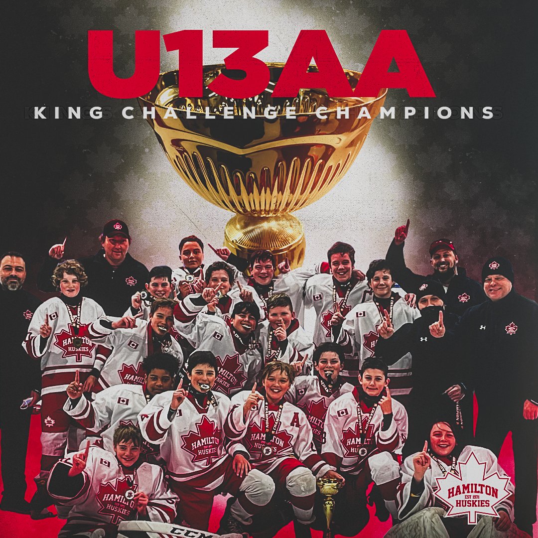 HuskiesHamilton's tweet photo. U13 AA ARE CHAMPIONS! 🏆

Congrats on a successful run in the 2022 King Playoff Challenge.

The Huskies won in the final against King Rebellion 2-1 with goals from L. Higson &amp; D.Wade 

#HuskiesU13 | #HHHC https://t.co/TGWAB6mpXk