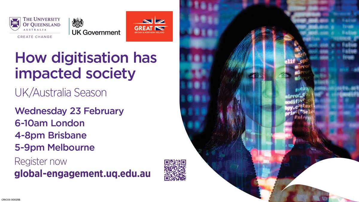 📣 Have you ever wondered ‘who are we now’? #UQ will address ‘how digitisation has impacted society’ across a range of key areas including health, medicine; the arts, tech & the ethics of #AI. This online public event will feature several of our own #UQITEE colleagues! @UQ_EAIT