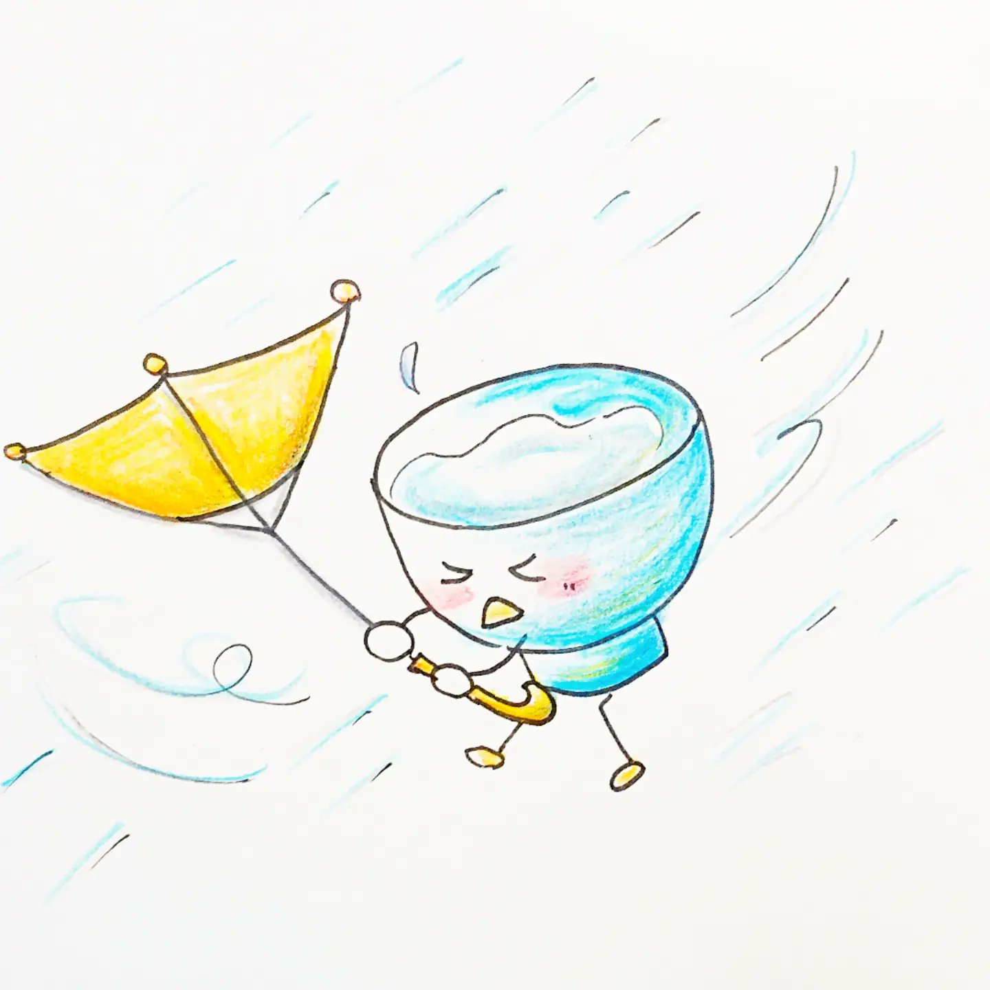 もりもとさやこ おちょこの傘がおちょこ イラスト 1コマイラスト ほんわか 手書きイラスト 色鉛筆 ゆるいイラスト イラストグラム ほっこり 一言イラスト ほっこりイラスト イラストレーター 面白いイラスト クスッと笑える Illustration