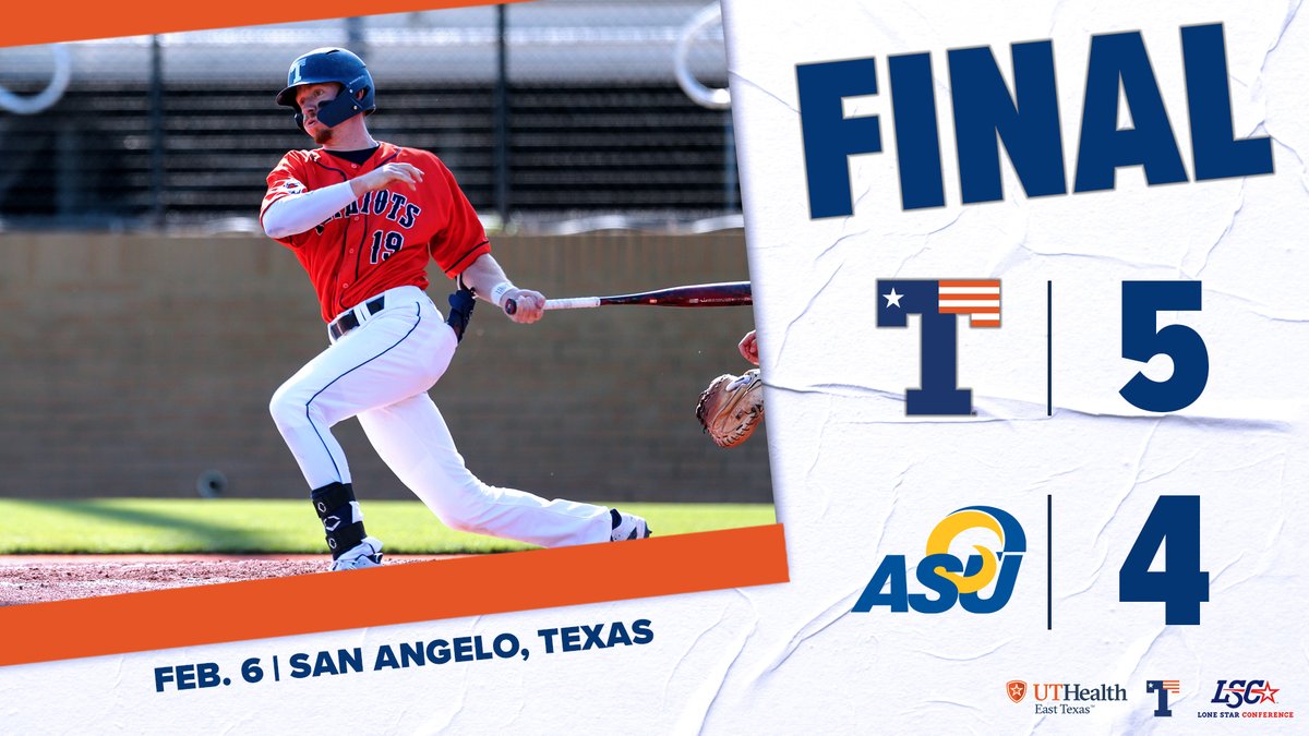 BASE | PATS WIN! @uttylerbaseball takes both games of the doubleheader against #5 Angelo State! Mitchell Lee gets his second save of the day after shutting down the Rams in the bottom of the seventh! #TYLERMADE