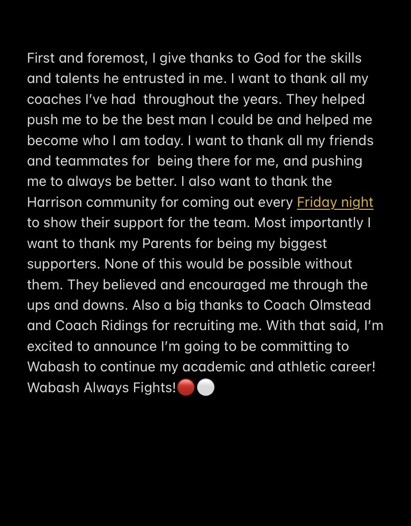 COMMITTED! GO WABASH!!!🔴⚪️<a href="/CoachOlmy/">Olmy Olmstead</a> <a href="/CoachRidings/">Mike Ridings</a> <a href="/HHS_Raider_FB/">HHS Raider Football</a> <a href="/TerryPeebles/">Terry Peebles</a> <a href="/CoachRodriguez0/">Andrew Rodriguez</a> <a href="/WabashFB/">Wabash College Football</a> #WAF