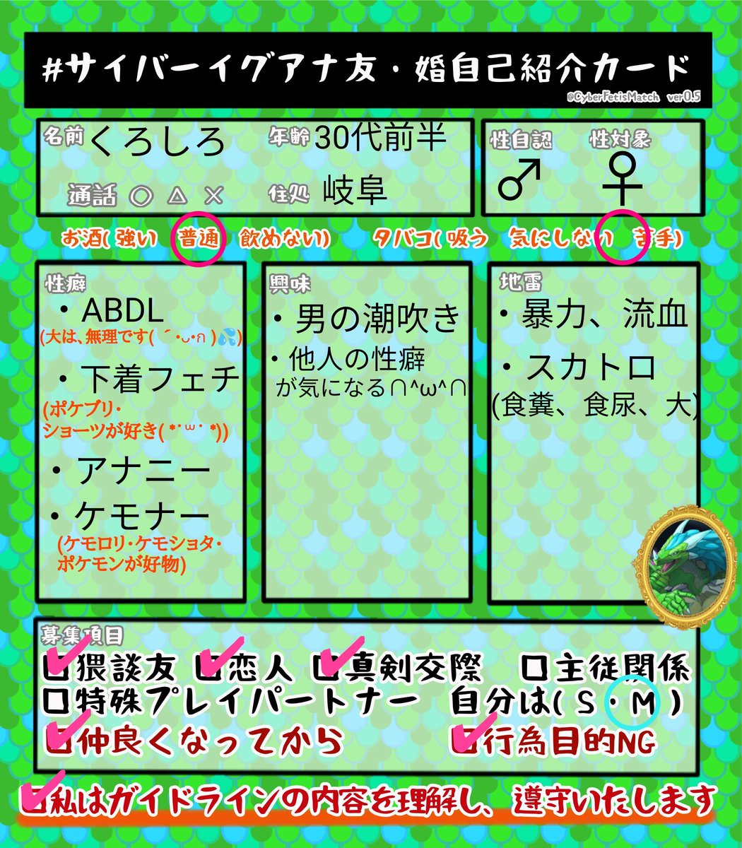 ipod_Eevee's tweet photo. 少しサイバーイグアナの自己紹介カードを変更しました。
よろしくお願いします(*･ω･)*_ _)
(一部詳しくしました。) https://t.co/NrCgD3Kax6