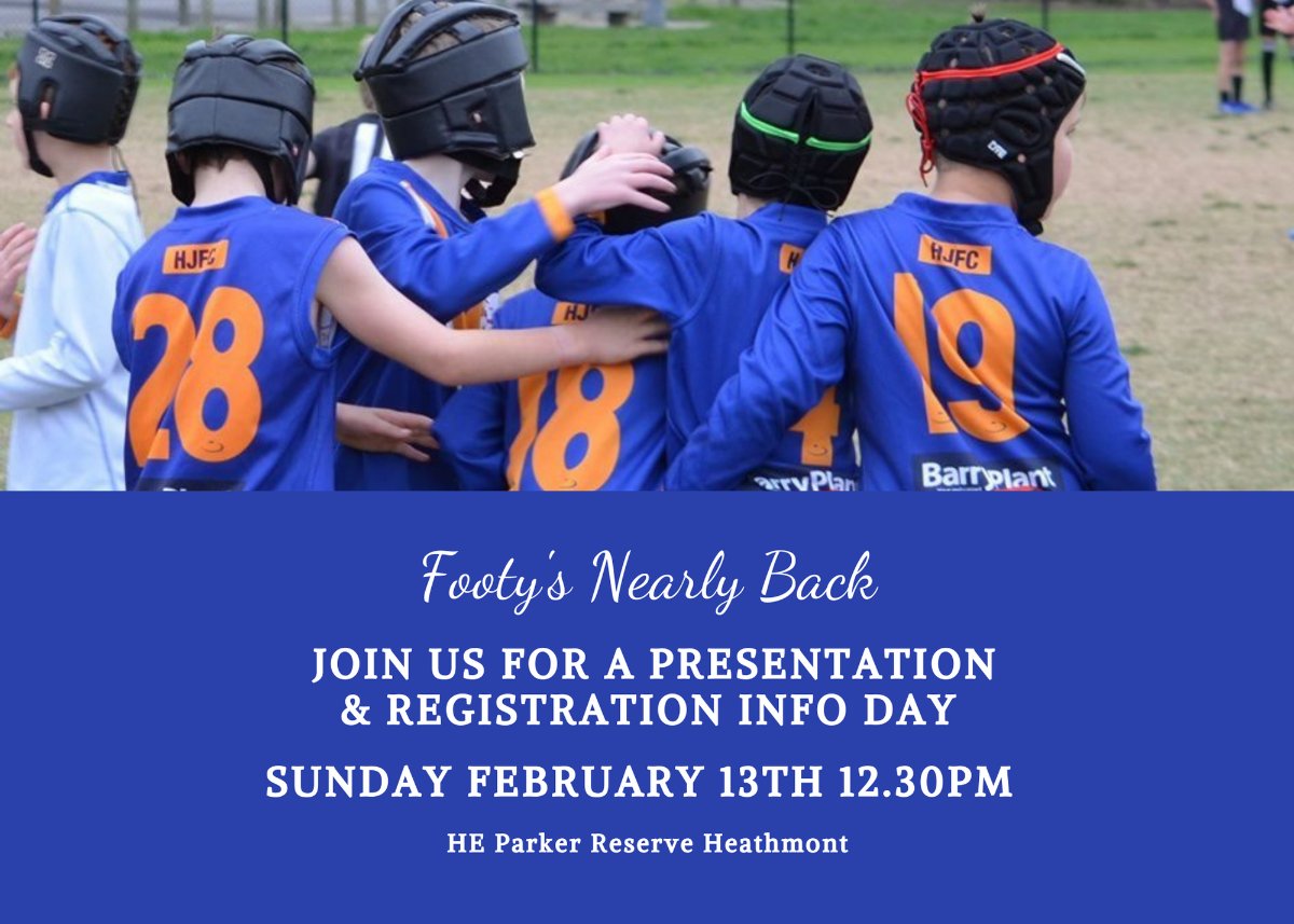 Heathmont Jets Juniors - Junior Clinic &amp; Registration Information day - mailchi.mp/745720f6986c/h… This Sunday February 13 12.30-3.30pm at HE Parker.  New Players welcome #JetsJuniors #HeathmontJets #GoJets