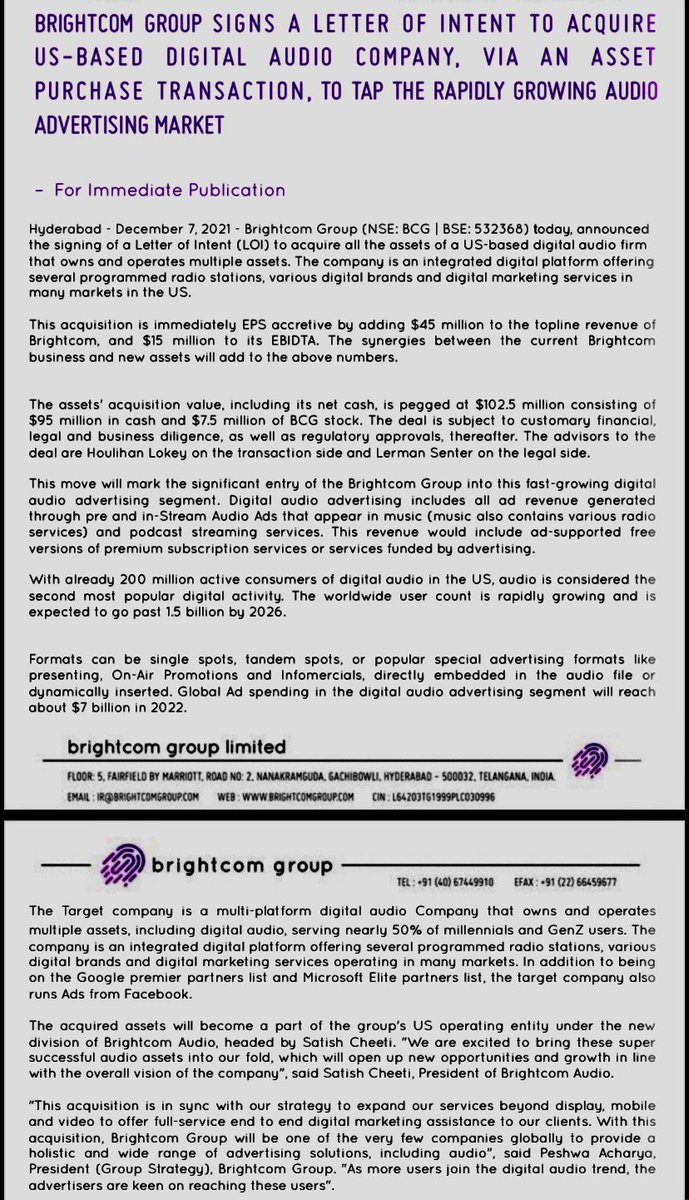 BiTW_SS's tweet photo. #PressRelease by #OurCompany about #AudioAcquisition of US Based Company …
Aptly said sometime back by @suresh_66 “We have no competition …” The best way we grow to dizzy heights when we #CompeteWithSelf😇
#HindsightVision2030🤩 https://t.co/jCpP8heQb4
