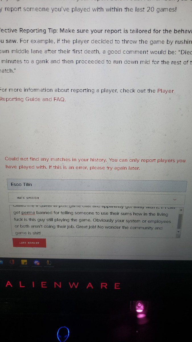 BrandonHaag10's tweet photo. @RiotSupport when your client and game is shit so it says you can't report someone that isn't in your match history when they clearly are! By the way it's the garen your system obviously can't detect it! https://t.co/h1MWMdWyMe
