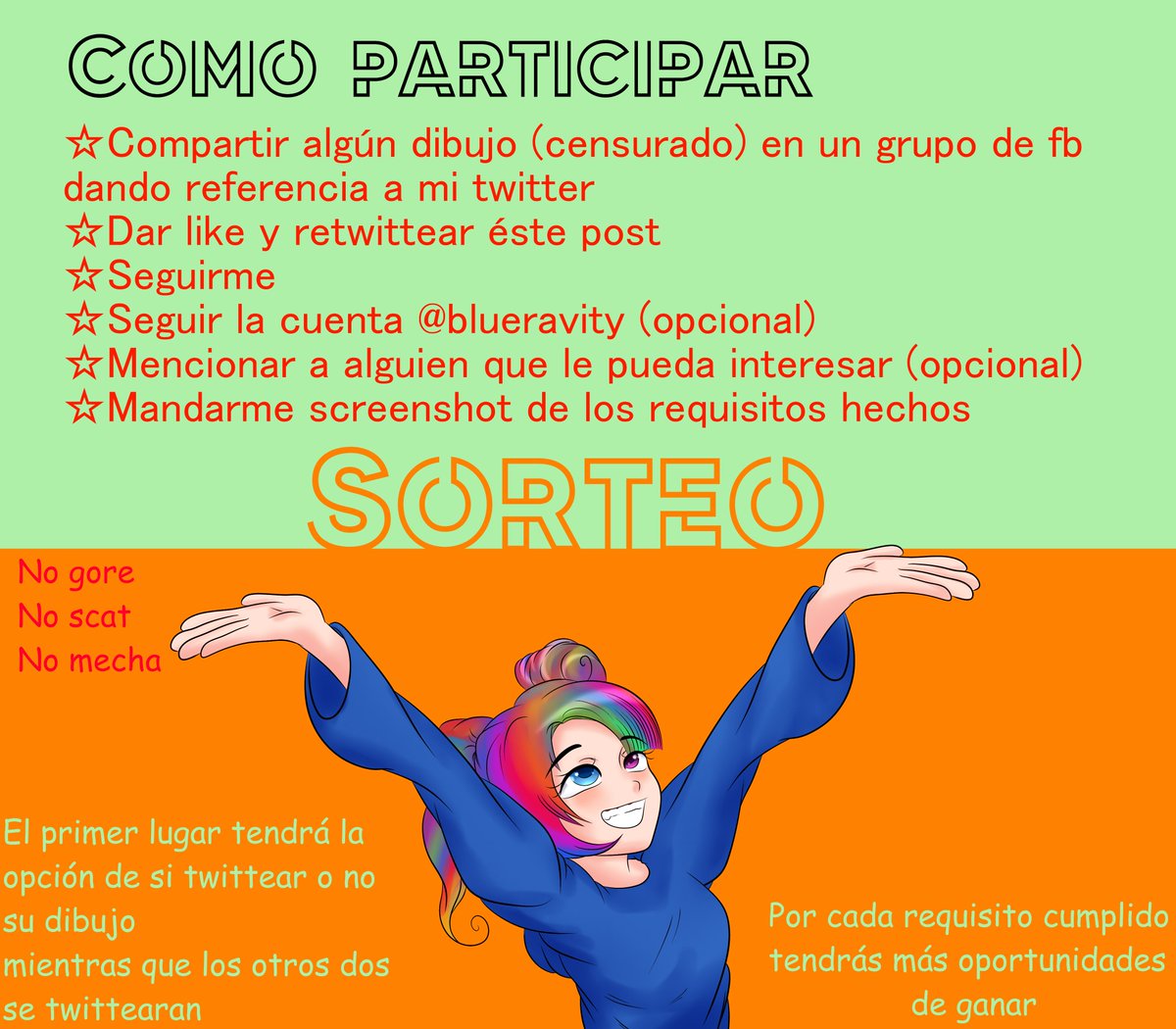 Primer sorteo de MonsterArt uwu
1 lugar dibujo cuerpo entero
2 lugar dibujo medio cuerpo
3 lugar dibujo busto hacia arriba
El dibujo puede ser nsfw o sfw owo

Termina en una semana para ver que tal va ^^
#SORTEO #raffle