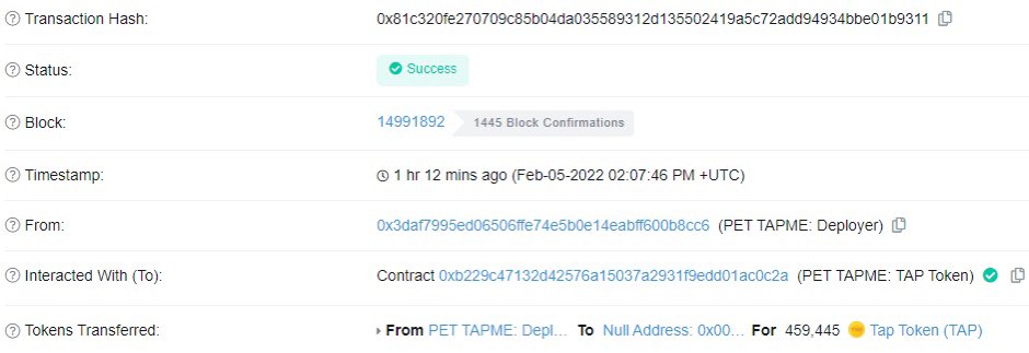 🔥 TOKENS BURNED🔥
There have been a lot of breeding and purchasing activities occurred for a month. The total CHIP consumed in the first month of 2022 reached a number of over 1M CHIP tokens and nearly 459,000 TAP tokens. 

Happy Lunar New Year guys!!!
