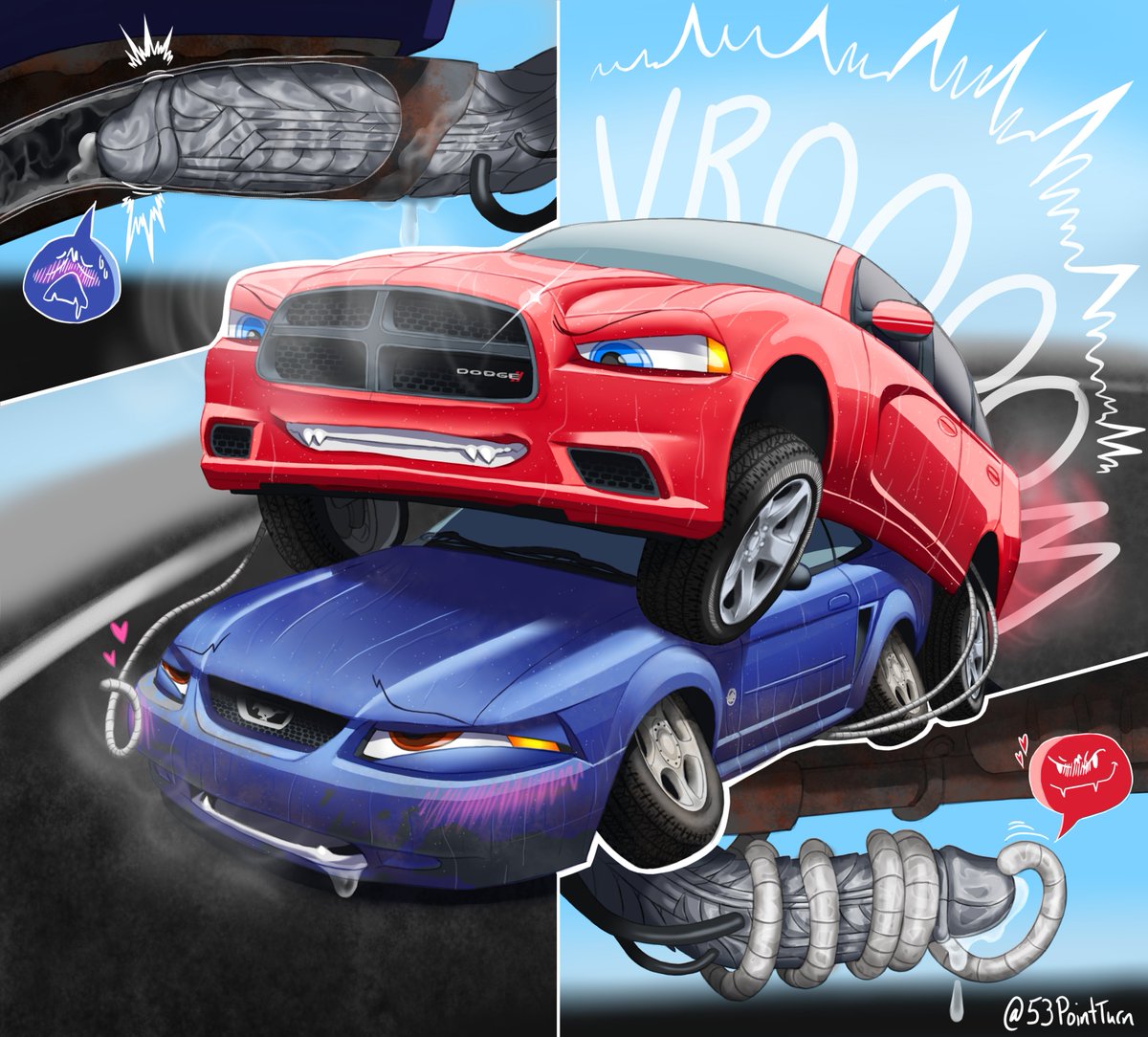 Chase railing a mustang! - Gift art from x.com/53PointTurn  Love how this turned out!