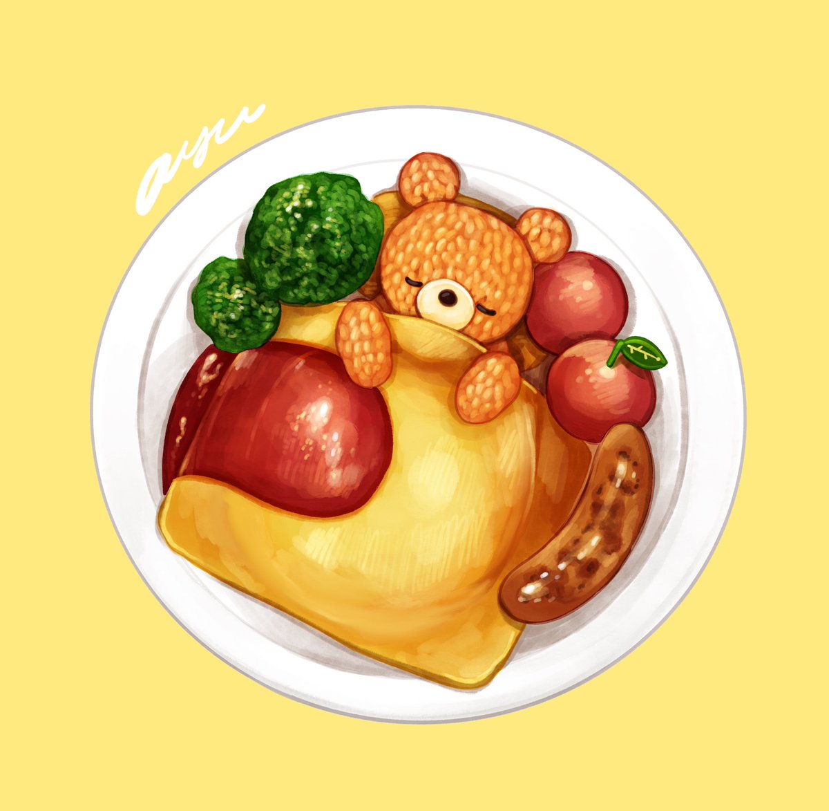 food focus food no humans plate simple background yellow background omelet  illustration images