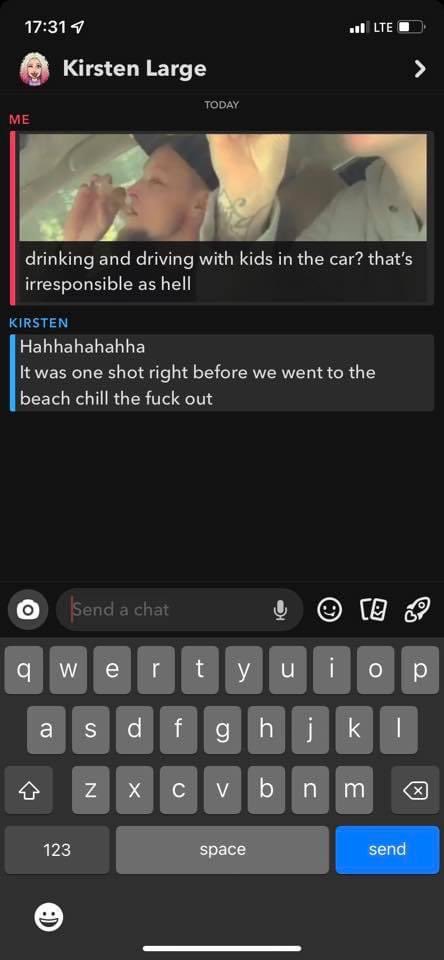 Fierceblone's tweet photo. https://t.co/xnVO6Y9Q5y?

My friend shared this video of this girl on her Snapchat drinking and having her kids in the back. She said something and the girl snapped back at her to “justify” her actions, and then proceeded to block her. 1 drink is 1 too many with kids in the car https://t.co/U7Z8LlecEX
