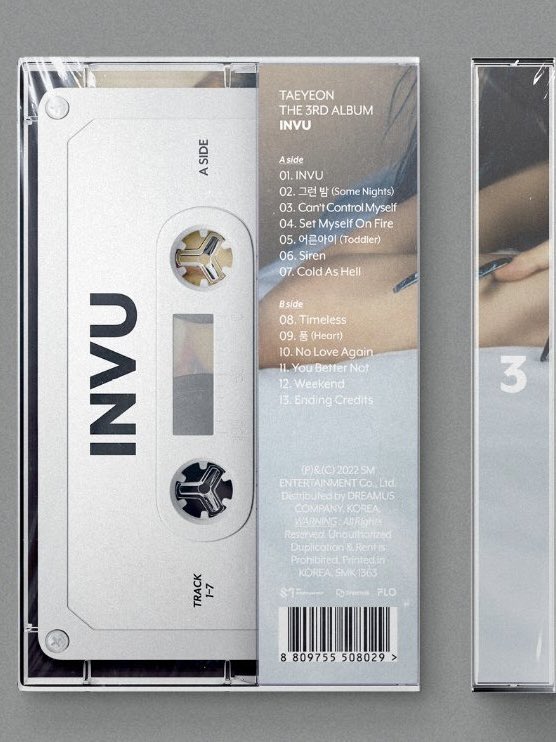 INVU tracklist 🏹

1. INVU
2. 그런 밤 (some nights)
3. can’t control myself
4. set myself on fire
5. 어른아이 (toddler)
6. siren
7. cold as hell
8. timeless
9. 품 (heart)
10. no love again
11. you better not
12. weekend
13. ending credits