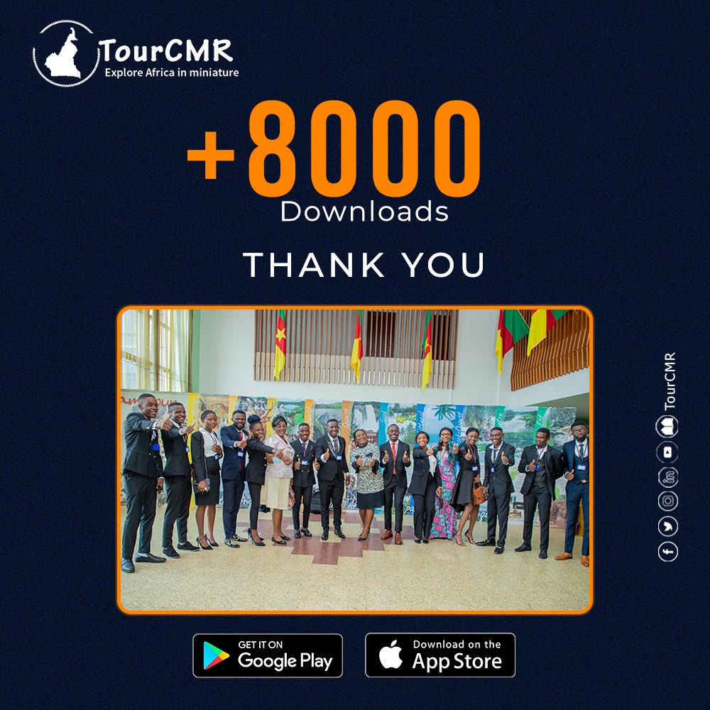 We will like to use this opportunity to thank you all for your continuous support in promoting the Beauty of Cameroon🎉.

Join our family of more than 8000 users by downloading the TourCMR App on both Google Playstore and AppStore.

#TourCMR #TourCameroonApp