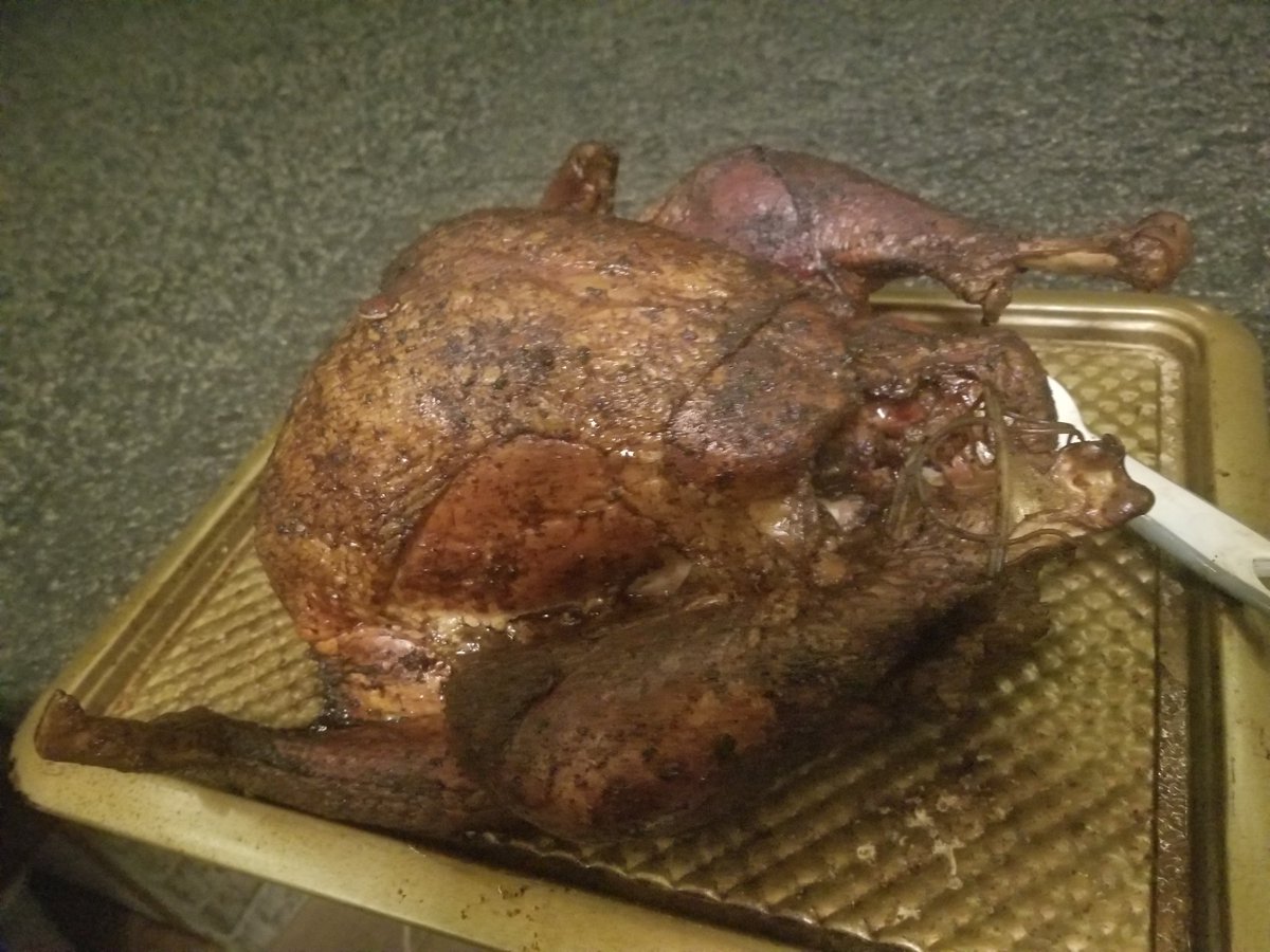 First time smoking a big bird. The preliminary opinion polls are very positive.  Is this Superbowl quality?