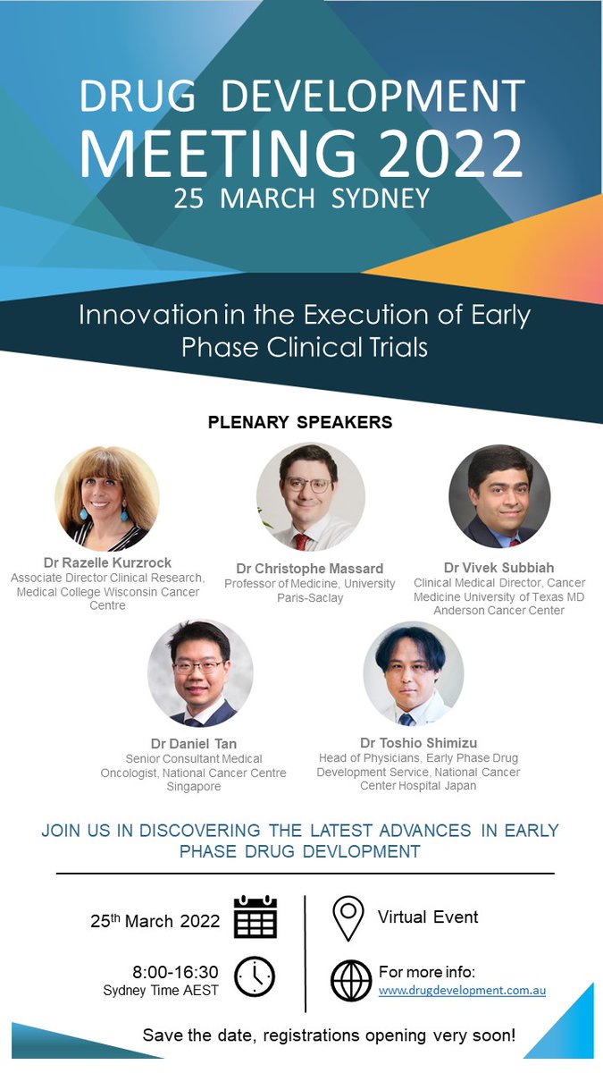 Excited to announce the return of the NECTA Drug Development Meeting on 25th March 2022. Save the date, registrations opening very soon. More info at drugdevelopment.com.au