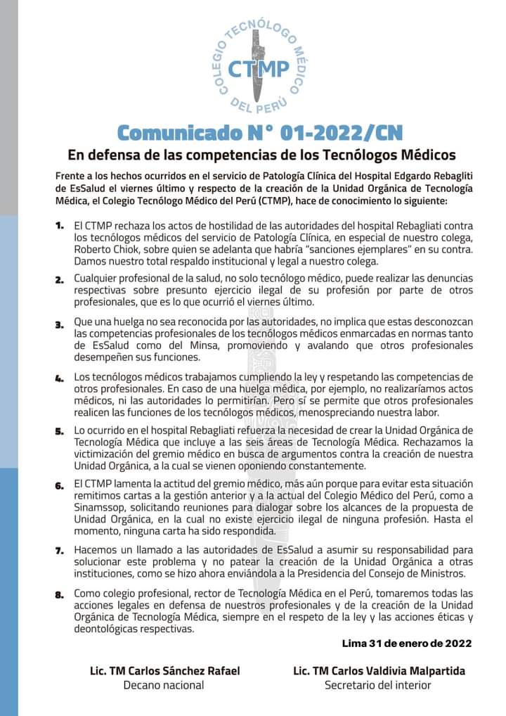 colegio_xi's tweet photo. [CARTA ABIERTA]
¡La Unidad Orgánica de Tecnología Médica no promueve el ejercicio ilegal de ninguna profesión! 
Dirigimos nuestra carta al presidente @PedroCastilloTe @pcmperu @Minsa_Peru @MTPE_Peru, @EsSaludPeru @congresoperu @BetssyChavez @eslimachi @CutipaCcama @RobertoSanchP https://t.co/JTWdHSZO5Z