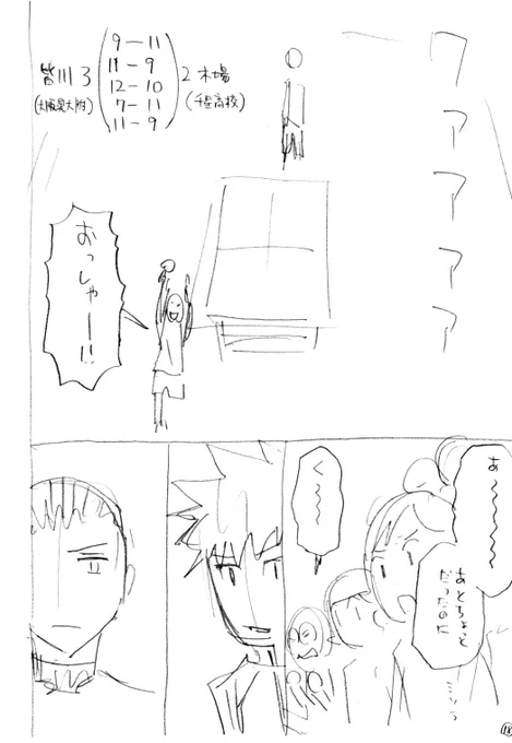 前回のネームと原稿比較。先輩たちのリアクション忘れてたので原稿で追加しました。 