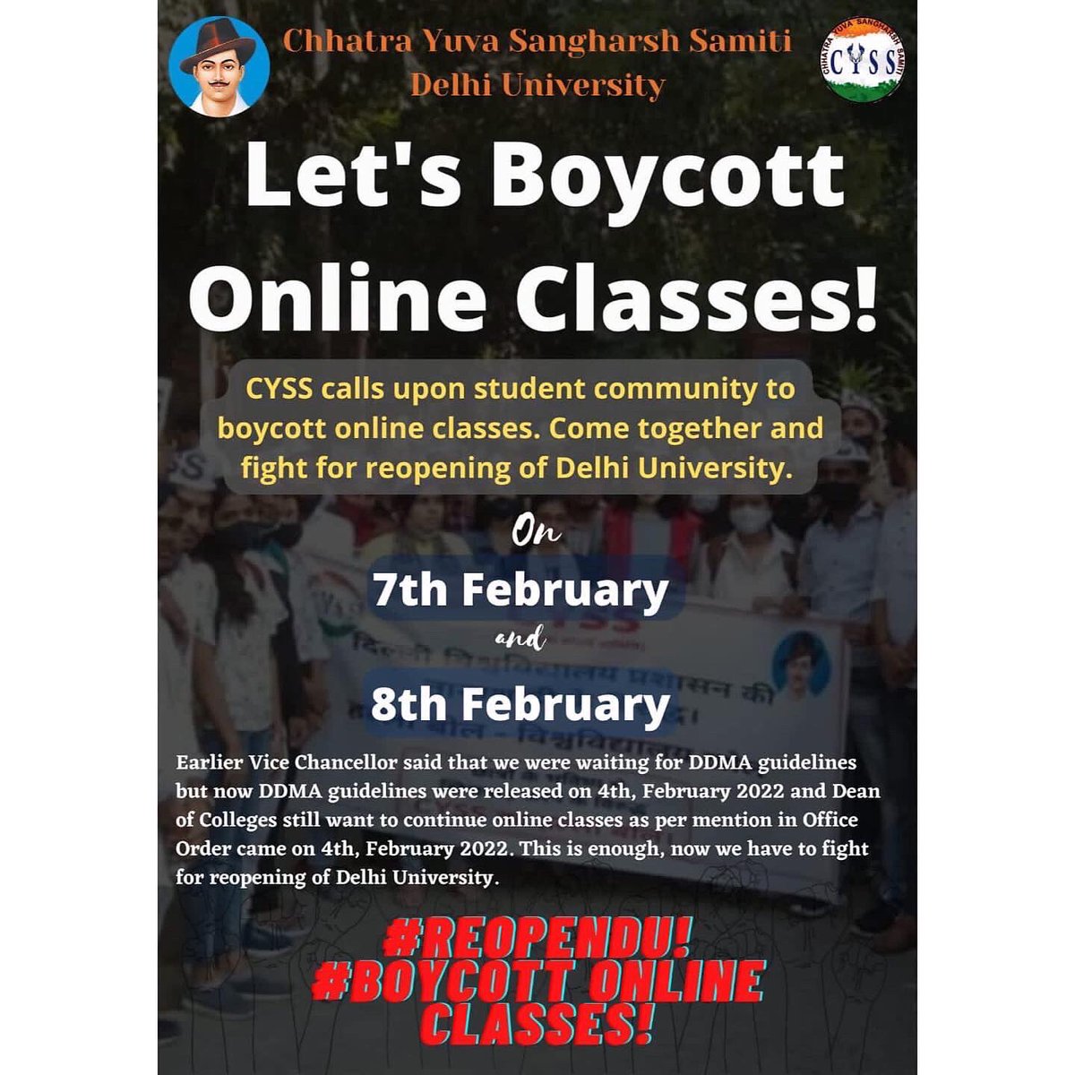 manojvoice1's tweet photo. I Manoj Kumar student of Campus law centre (CLC,DU) boycott online classes !!
#ReOpenCampus #reopendu 
#cyss https://t.co/Moigygi8nG