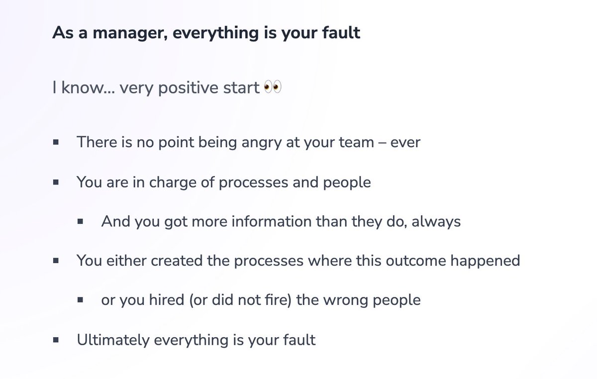 andreasklinger's tweet photo. Most first-time founders/managers burn out their first batch of employees because of bad management.

I am not great at it but learned a few things on management over the years.

Summarized my learnings – hope it helps ✌️
Here the full article: https://t.co/CpwrEDdElb https://t.co/ALBgmbitns