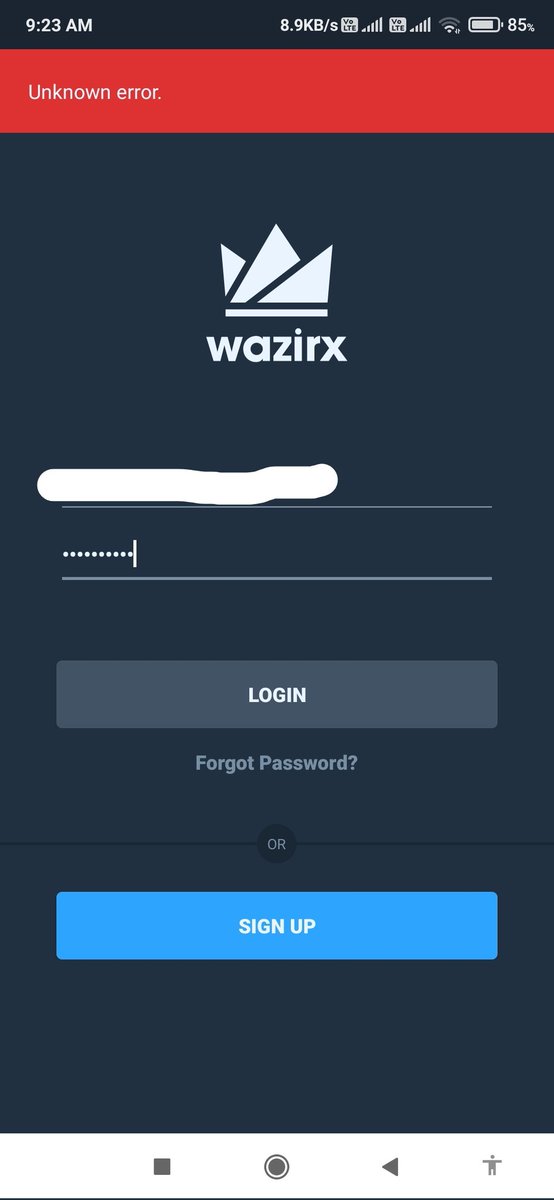 sahil___23's tweet photo. @WazirXCares @NischalShetty This error reflecting after login on top of the Screen.. https://t.co/D6k5cRE7wd