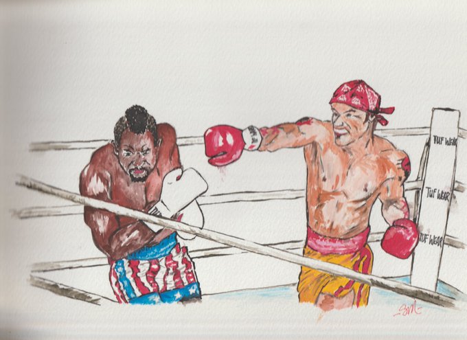 Tonight's requested painting. Myself and Darrius of HTMwrestling in a Drago vs Creed rendition. 😎 https://t