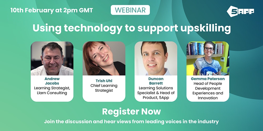 Join our #webinar on February 10th at 2pm 😀

Hosted by Andrew Jacobs with guest speakers Trish Uhl, Duncan Barrett and Gemma Paterson. 

Quiz the panel and learn more about how #technology can support #upskilling 🚀

🔗 hubs.li/Q012PQ8Y0

#reskilling #skillsgap