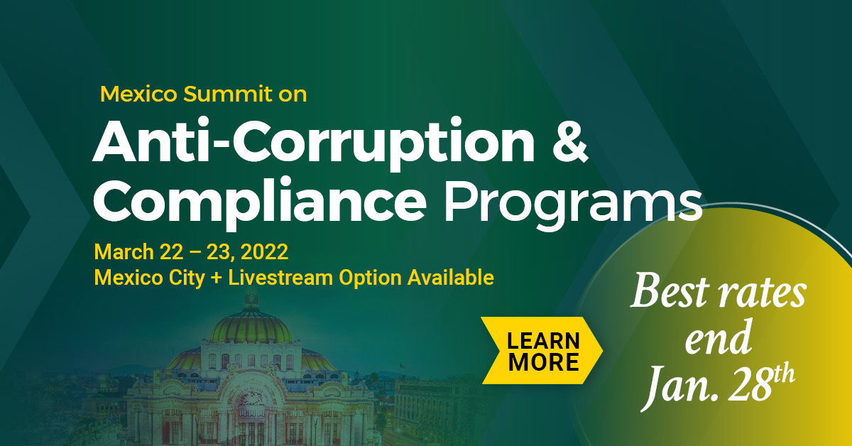 C5Live_AC's tweet photo. Secure your spot with our best rates for the 8th Mexico Summit on Anti-Corruption &amp; Compliance Programs this March 22-23 in Mexico City. Best rates end this Friday, January 28 with discounted rates for local Mexico &amp; Latin American attendees: https://t.co/QxPFp91Y4x https://t.co/Njcl26dThI