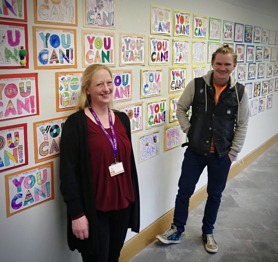 MrSteveAntony's tweet photo. Well done to everyone who entered the Swindon Libraries 'You Can!' art competition. The 10 winners have been chosen and will each receive a copy of #YouCanBook. Pictured here with friend and Outreach Librarian Debbie @blossomangel75. https://t.co/mdclZynGPI