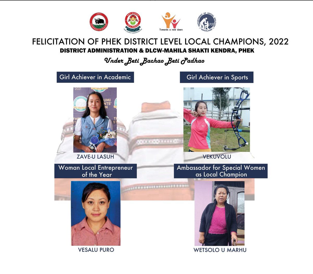 Msk_BbbpPhek's tweet photo. Phek District Level Local Champions, 2022 under #BetiBachaoBetiPadhao

 @MinistryWCD
@nld_srcw
@MyGovNagaland 
@Phek_DC 
@WLasushe https://t.co/78ypnTyAow
