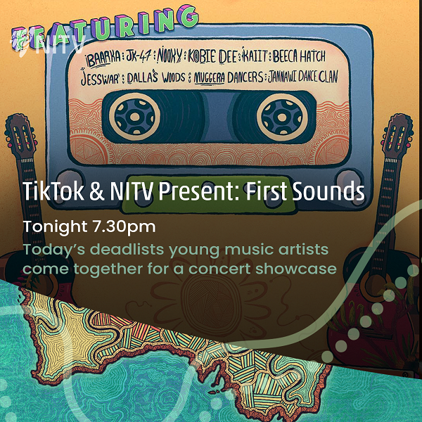 NITV's tweet photo. TONIGHT on NITV
@nookymusic
#Barkaa
@DallasWoodsmc
#Kaiit
#JK47
#BeccaHatch
@kobiedee
#AGirl
📱 Streaming LIVE on @tiktokaustralia
📺 also on @NITV & @SBSVICELAND
7.30pm AEDT https://t.co/l2xyvS1kFR