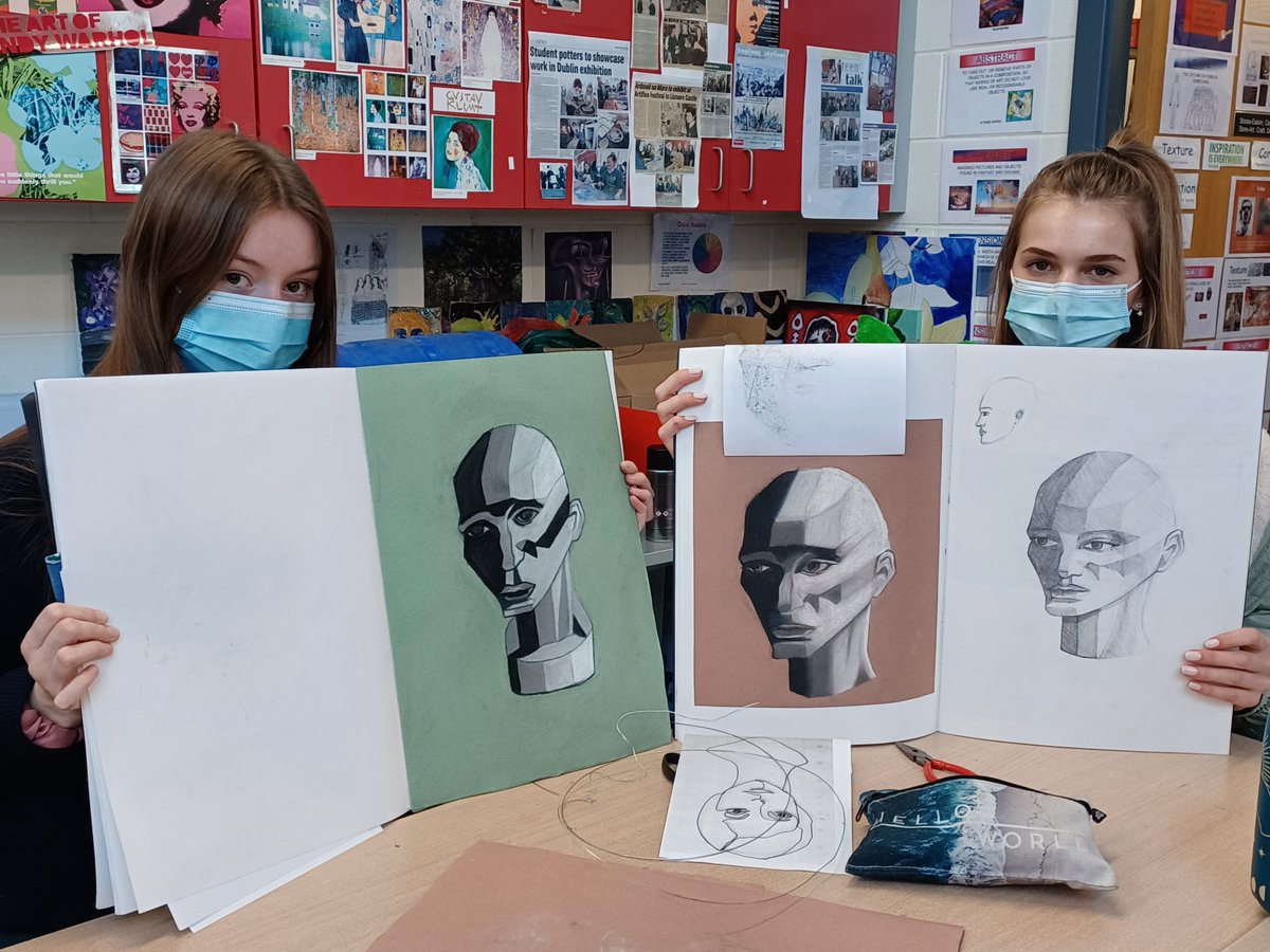 Jenny, Taya, Ella and Lucy, 5th year Art students proudly showing their excellent tonal studies of the Head.
 Well done Girls. https://t.co/BtkFECLgA4