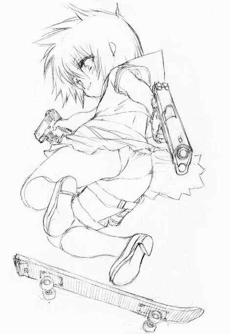 ラフ練習～息抜き楽しい♪
#シャーペン #アナログイラスト #武器娘 #ラフ
#銃 #45auto #ガバメント 