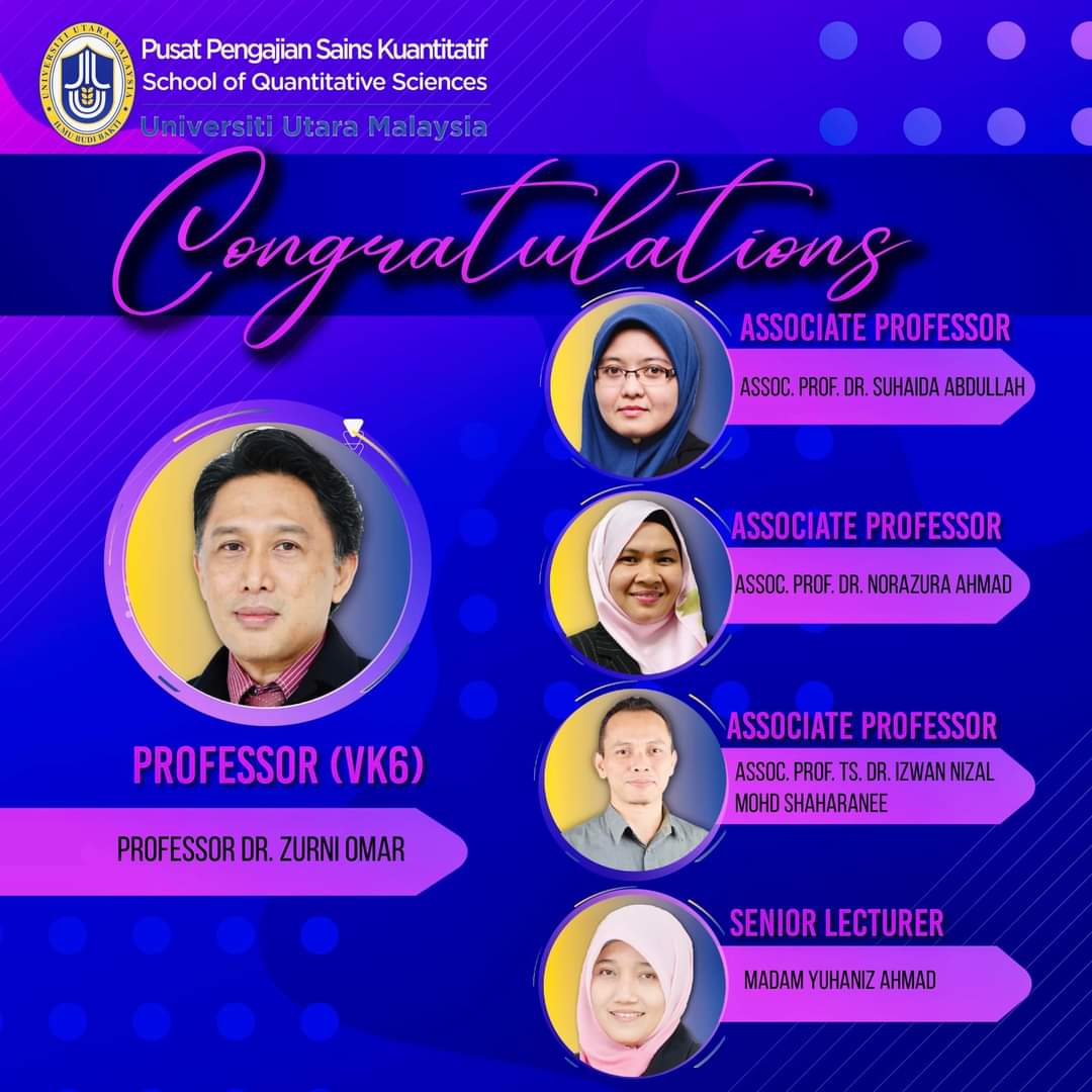 sqs_uum's tweet photo. Well done to Prof. Dr. Zurni Omar, Assoc. Prof. Dr. Suhaida, Assoc. Prof. Dr. Norazura, Assoc. Prof. Ts. Dr Izwan Nizal and Madam Yuhaniz! 👏🏻👏🏻👏🏻 Congratulations on the promotion. We wish for more success to come your way 💐💐💐🥳🥳🥳 https://t.co/8xgGPkKRIp