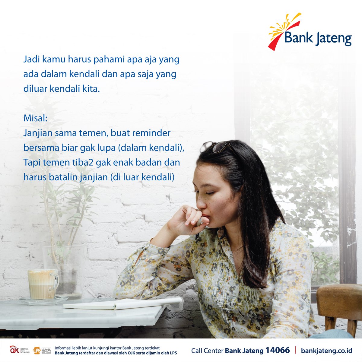 bank_jateng's tweet photo. Pahami, gak semua hal bisa kamu kendalikan

Jadi stop overthinking, and do something untuk menjadi #SemakinBaik👌🏻

#BankJateng
#TabunganBima https://t.co/fG6DJijcRg