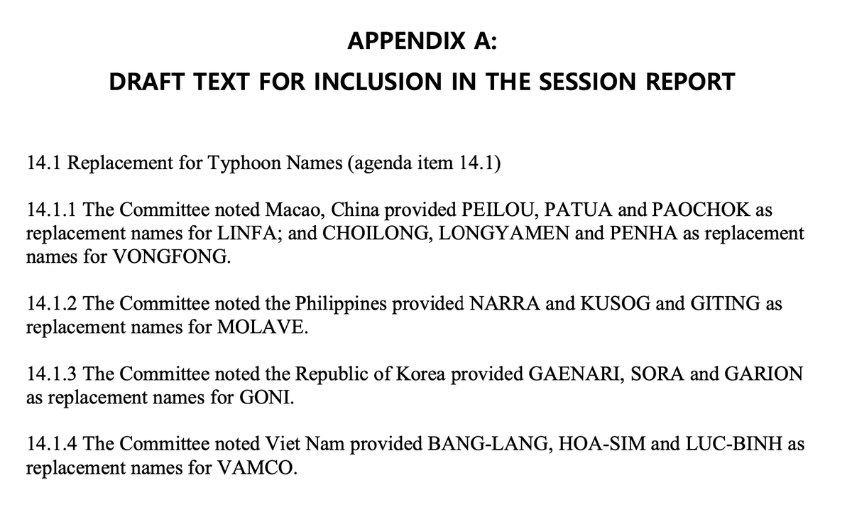 squirtleinhk's tweet photo. Macao, Philippines, South Korea and Vietnam have submitted replacement names for #Linfa, #Vongfong, #Molave, #Goni and #Vamco. The actual replacement would be decided during the 54th typhoon committee meeting, to be held in late February. https://t.co/7wkS39O4i1