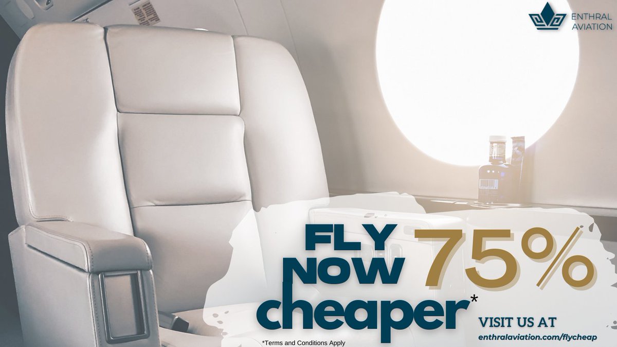 Enjoy Private Jet Flight now 75% Cheaper. 
Register to fly with <a href="/enthralaviation/">Enthral Aviation</a>
enthralaviation.com/flycheap