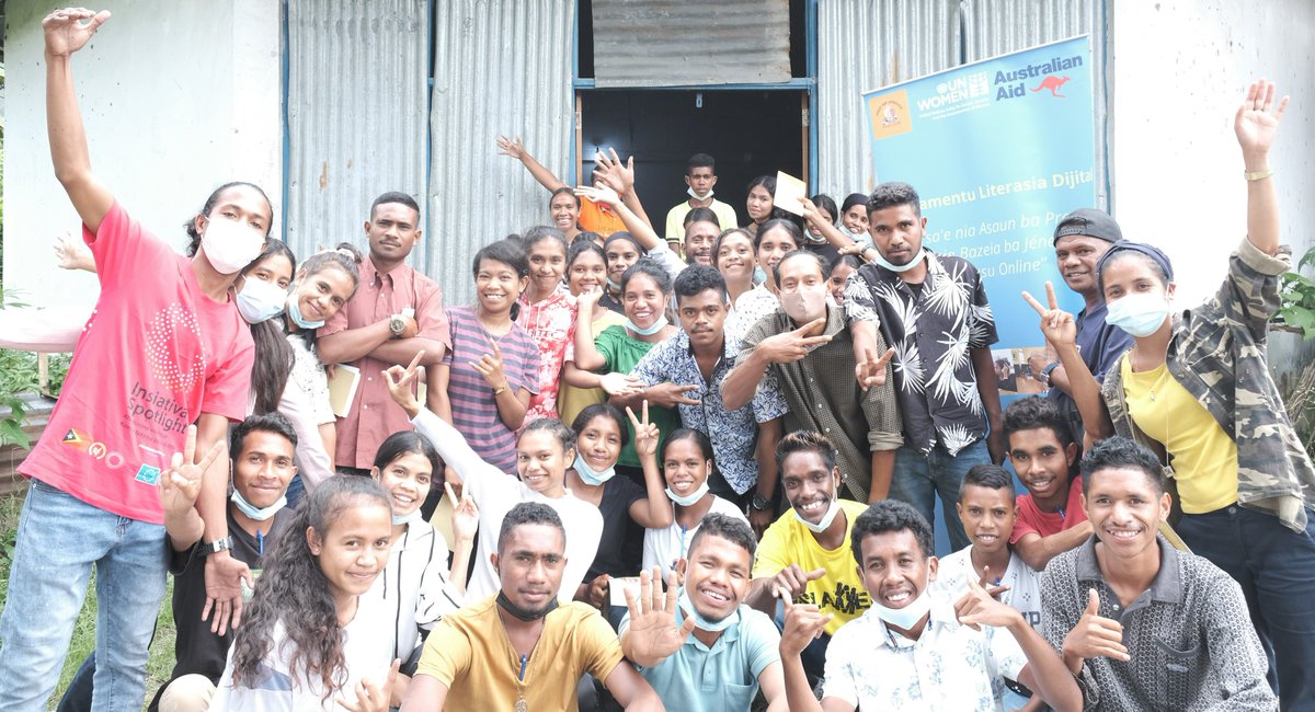 unwomenTL's tweet photo. When youth are empowered, they will empower others. 
This time, celebrating International Education week, UN Women's former Digital Literacy training participants are reaching out to rural communities in Horlala, Laclubar to share their knowledge on digital literacy &amp; safety. https://t.co/wciBlWS3FE