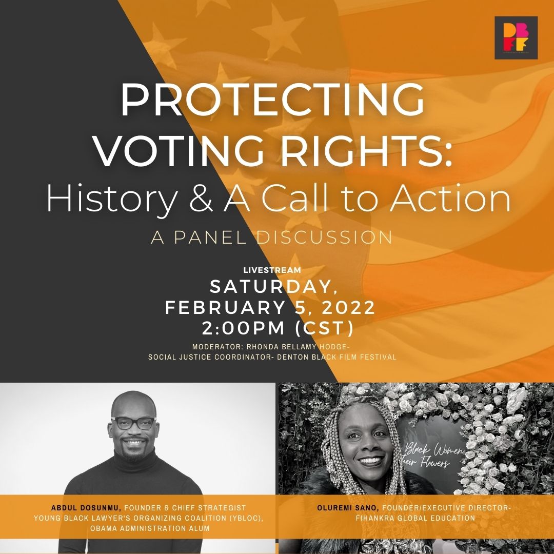 DentonBFF's tweet photo. This free panel discussion is a very timely considering the laws being enacted across the country to limit and disrupt access to a free and fair voting system.
Learn more & reserve your spot today! #DBFF22
https://t.co/ymt19bQVWh https://t.co/mrpcSjeDEO