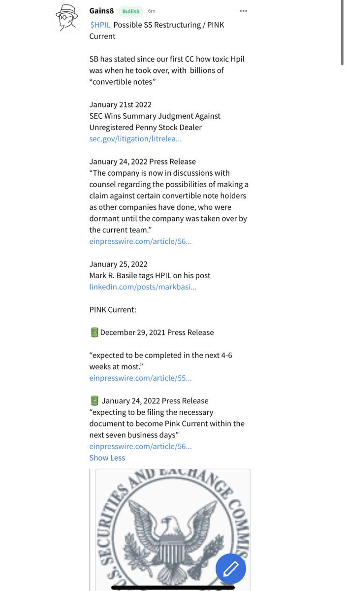 stockGains8's tweet photo. $hpil 

Possible SS Restructuring / PINK Current. And that’s how you remove billions of shares.. who needs a buyback.. 💥 boom 💥 

@AKATITUS1 appreciate you bringing this to my attention 

original post to access links:
https://t.co/VOyyl3IVYw https://t.co/4gQ1UUlWBK