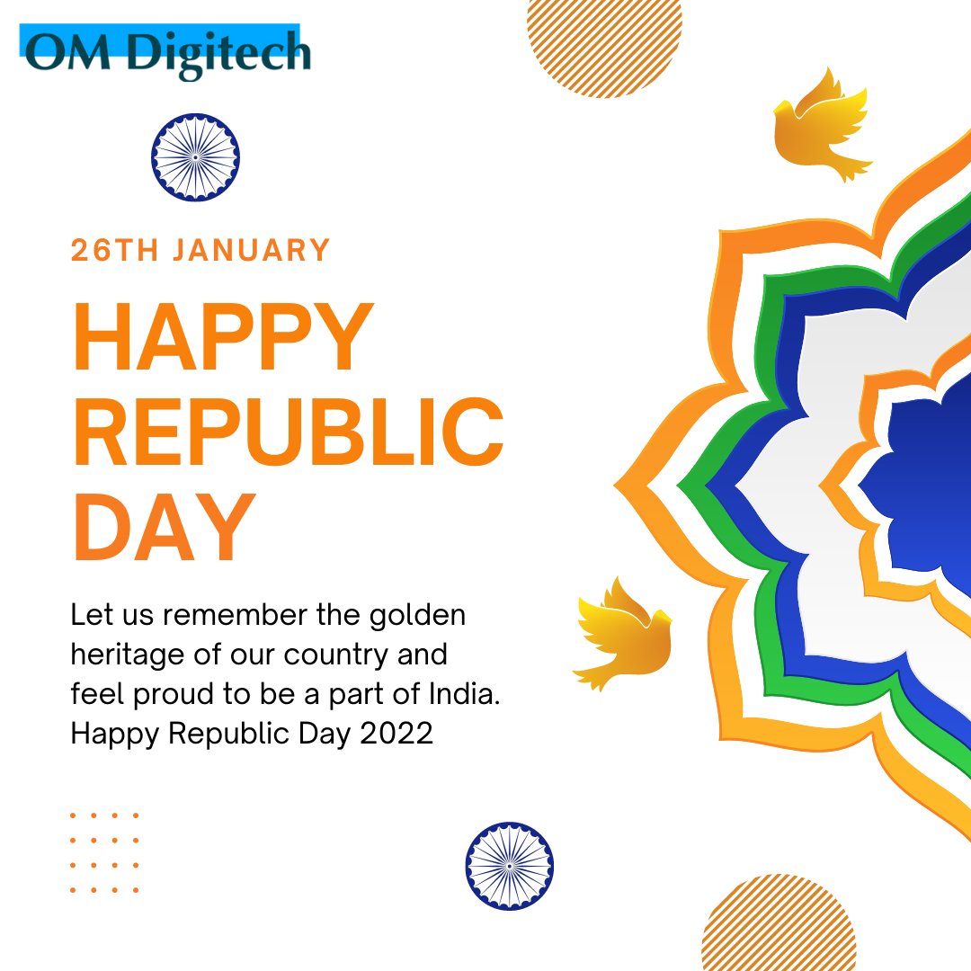 omdigitech's tweet photo. Let us remember the golden heritage of our country and feel proud to be a part of India. Happy Republic Day  
#HappyRepublicDay2022  #omdigitech https://t.co/AYPWujqQ1n
