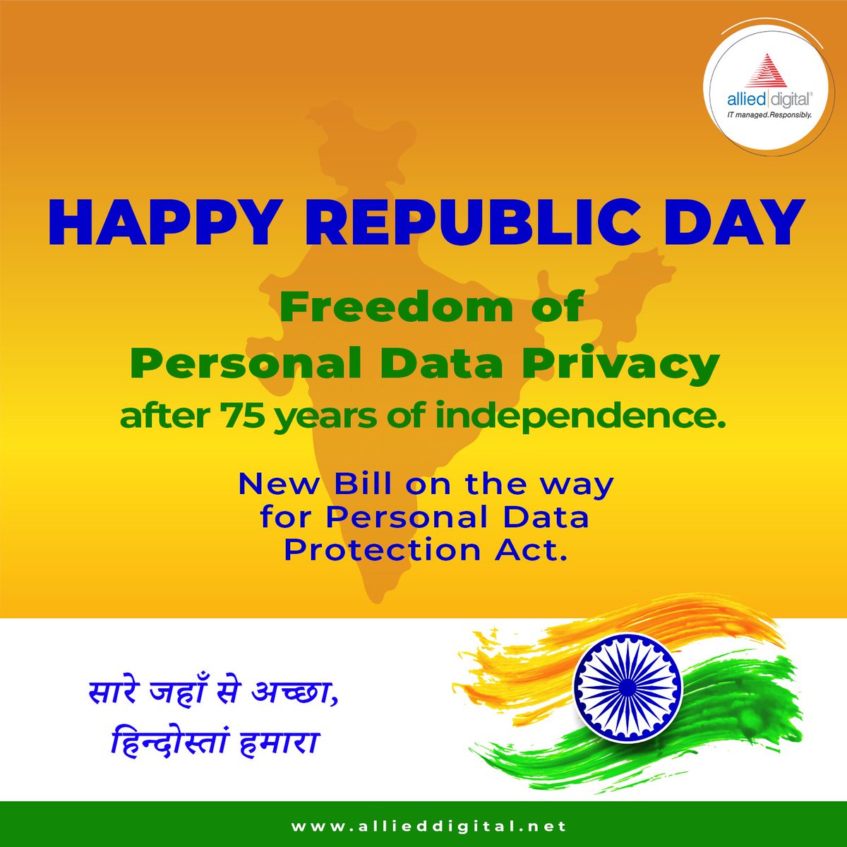 AlliedDigital's tweet photo. The much awaited Act on Personal Data Protection is expected shortly in India. Another great reason to celebrate the occasion. #happyrepublicday2022

#allieddigital #pdpa #india #privacyprotection #cybersecurity #digitalsecurity #it #itmanagedservices #digitaltransformation https://t.co/fjWXhnjhss